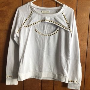 Nicki Minaj Blouse Cut Out Sweatshirt Top Gold Studded Sz L EUC